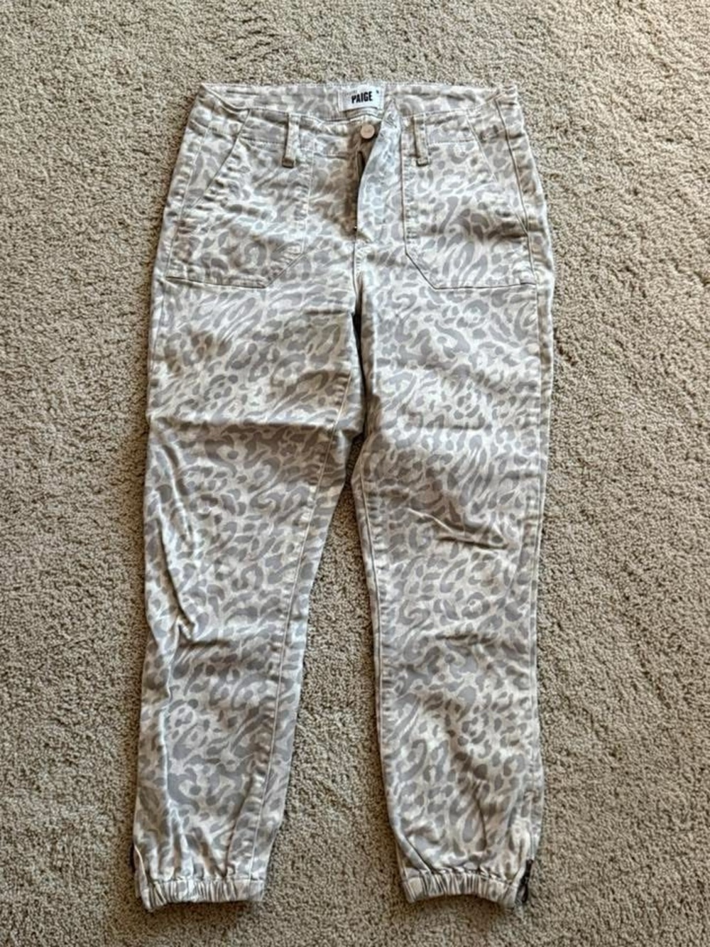 PAIGE Taupe Leopard-Print Utility Denim Joggers